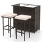 Costway 3 PCS Patio Bar Set with Tempered Glass Tabletop 2-Tier Storage Removable Cushions